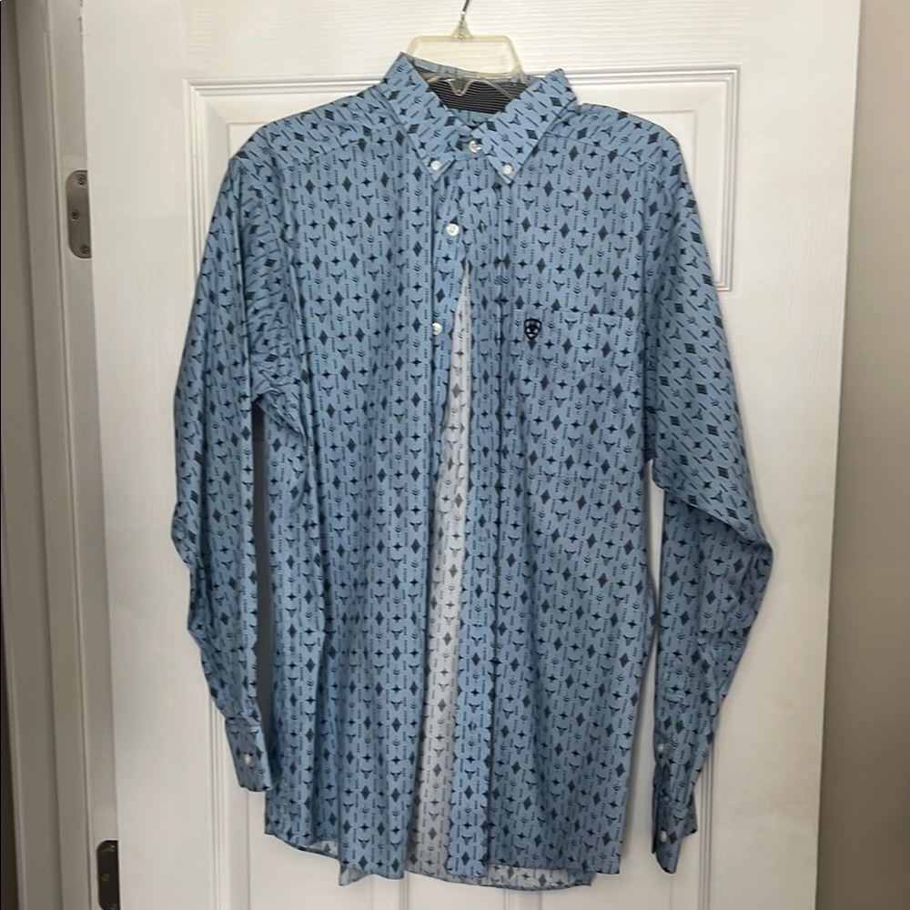 Ariat Blue Casual Button Down Shirt with Geometric Pattern